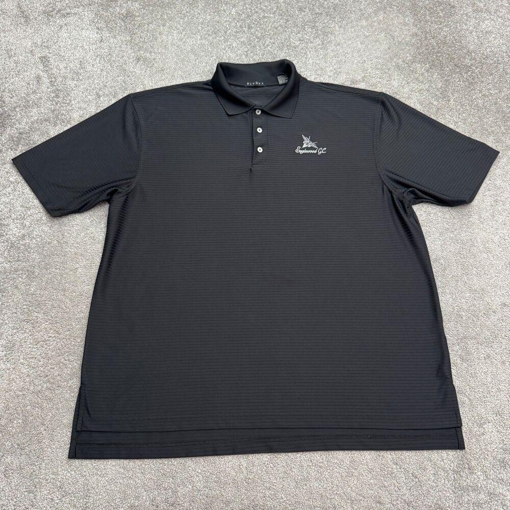 Divots Golf Polo Shirt Mens 2XL Black Eaglewood GC Fighter Jet Performance Top